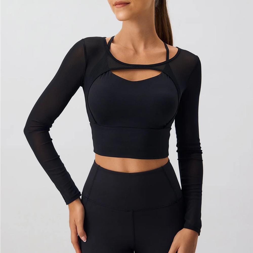 Berlook Activewear Black Cut Out Long Sleeve Top--Light Support